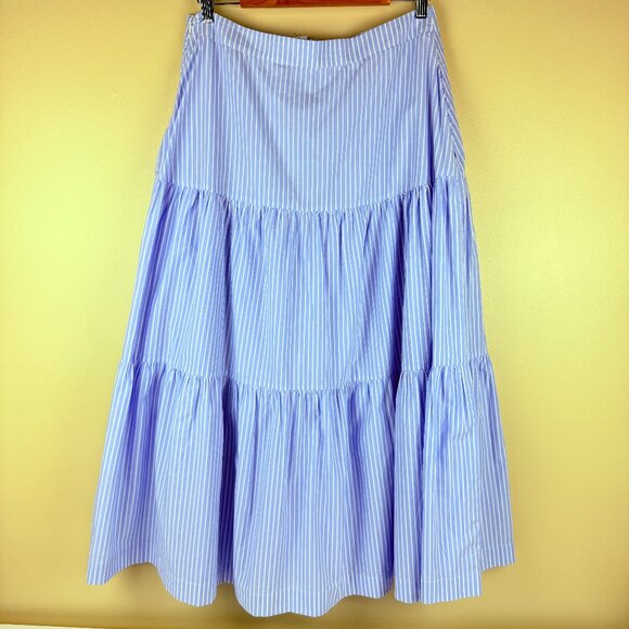 NWT GAP Blue & White Stripe Tiered Midi Cotton Skirt Lined with Pockets 14 - Picture 3 of 14